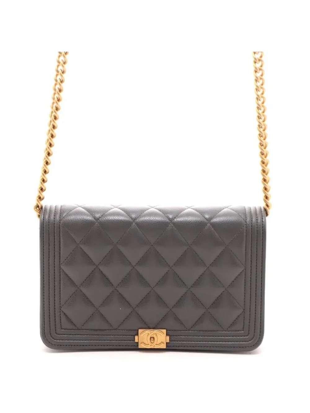 Chanel Boy Chain Wallet Gray Caviar Shoulder Bag